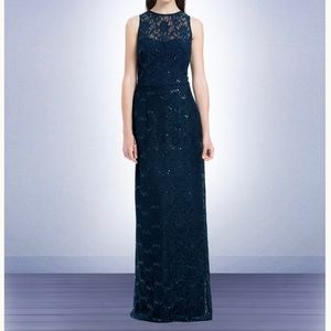 BILL LEVKOFF LACE AND SEQUIN NAVY PROM/BRIDESMAID/MOB/SPECIAL OCCASION GOWN NWT